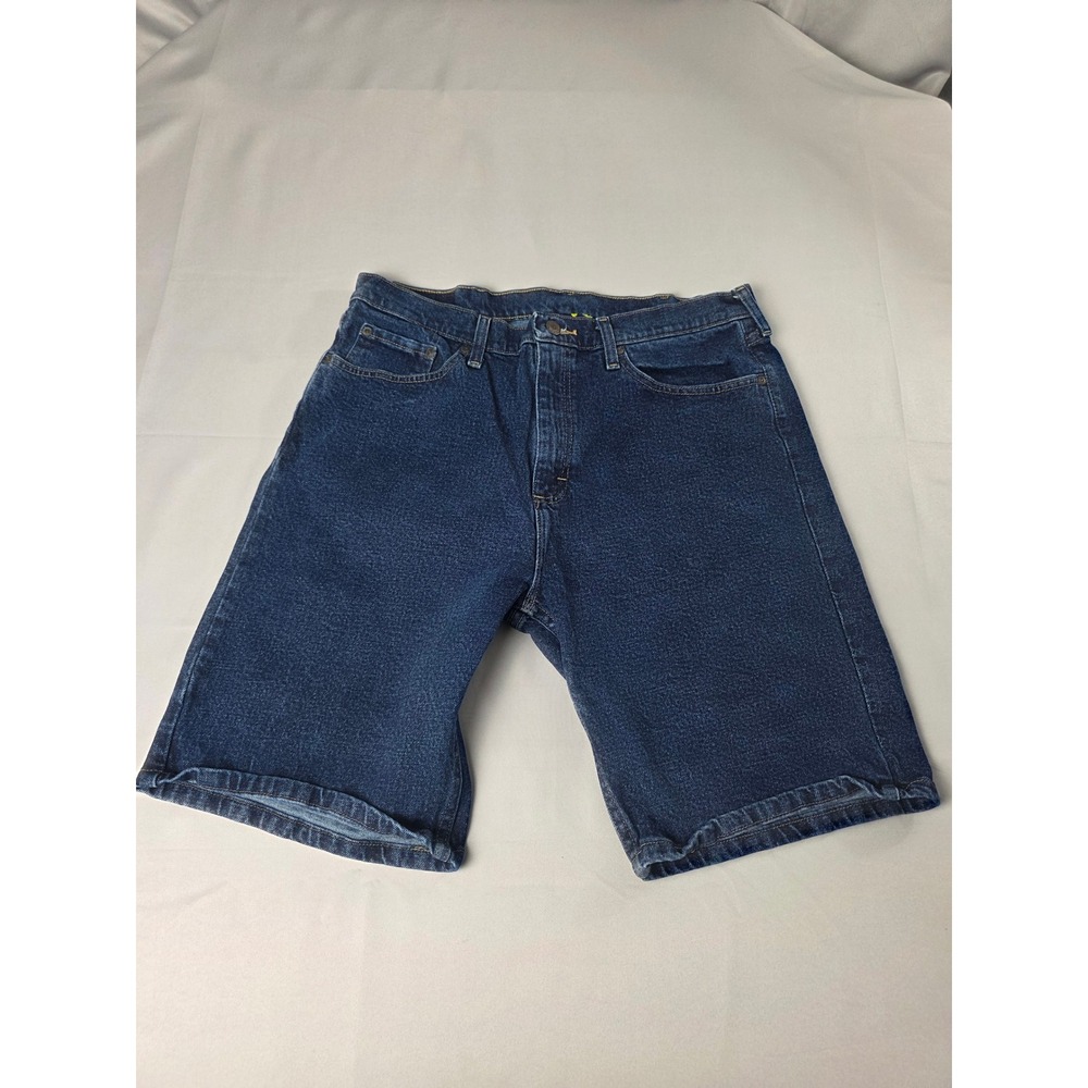 Wrangler Premium Quality Mens Denim Shorts Dark Wash Blue Size 34 Stretch Jean